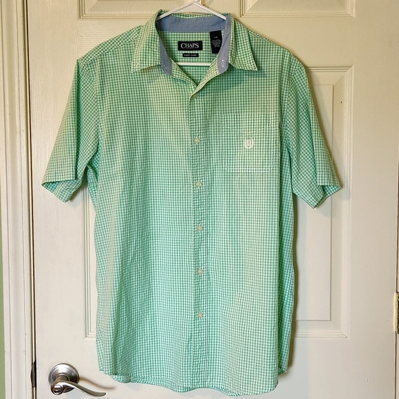 Chaps, green gingham button up shirt, size Large - Picture 1 of 4